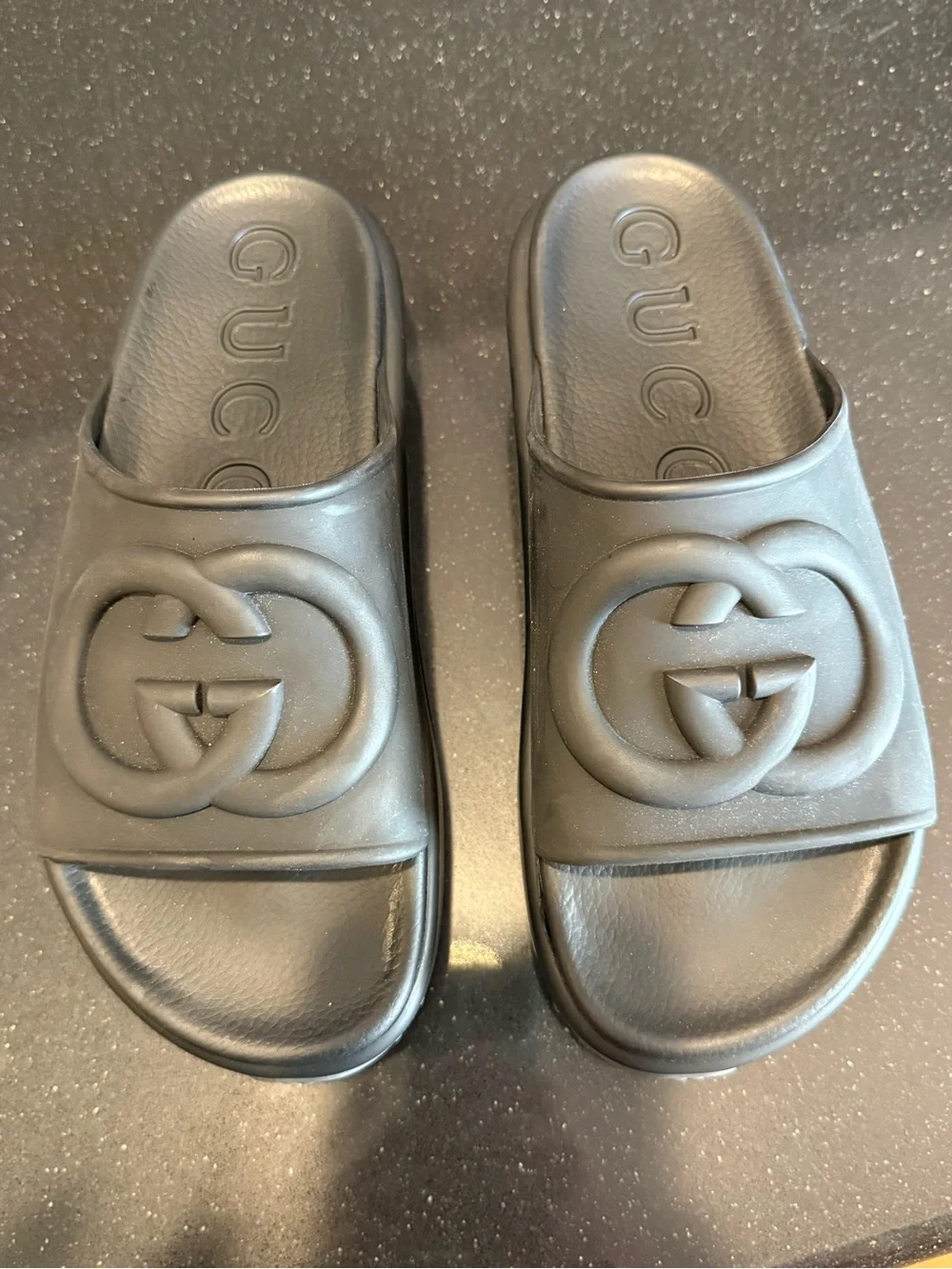 Gucci Matte Black Interlocking GG Slide Sandals